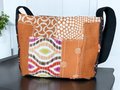 Orange and Black Artisan Patch Messenger, Upcycled Fabric Purse