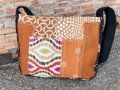 Orange and Black Artisan Patch Messenger, Upcycled Fabric Purse